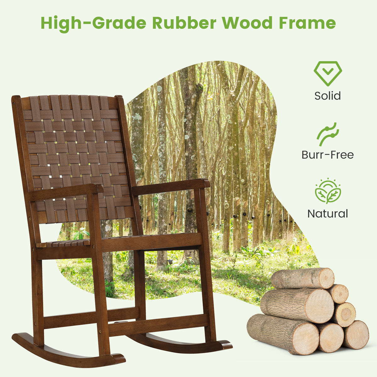Patio Wood Rocking Chair with PU Seat - Brown