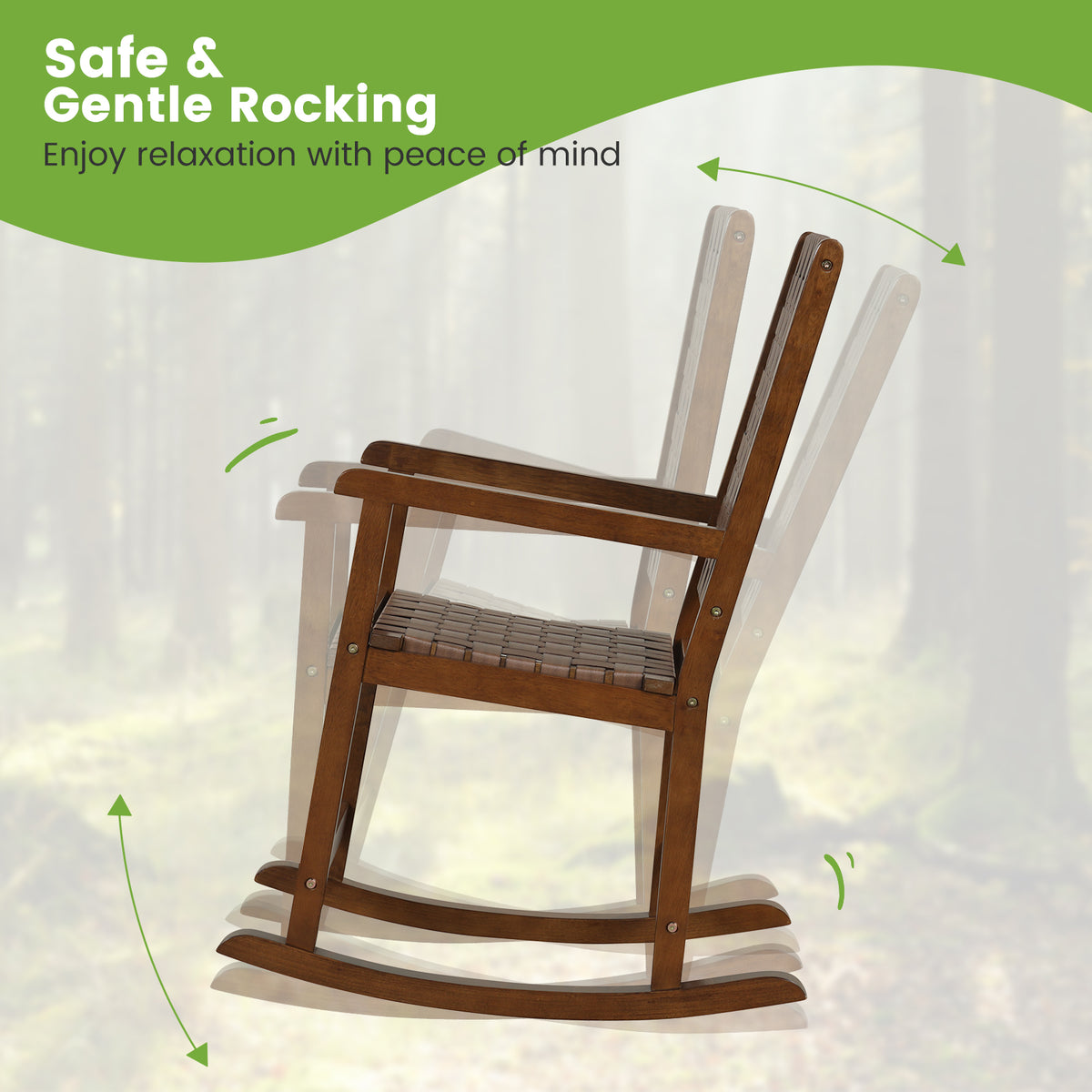 Patio Wood Rocking Chair with PU Seat - Brown