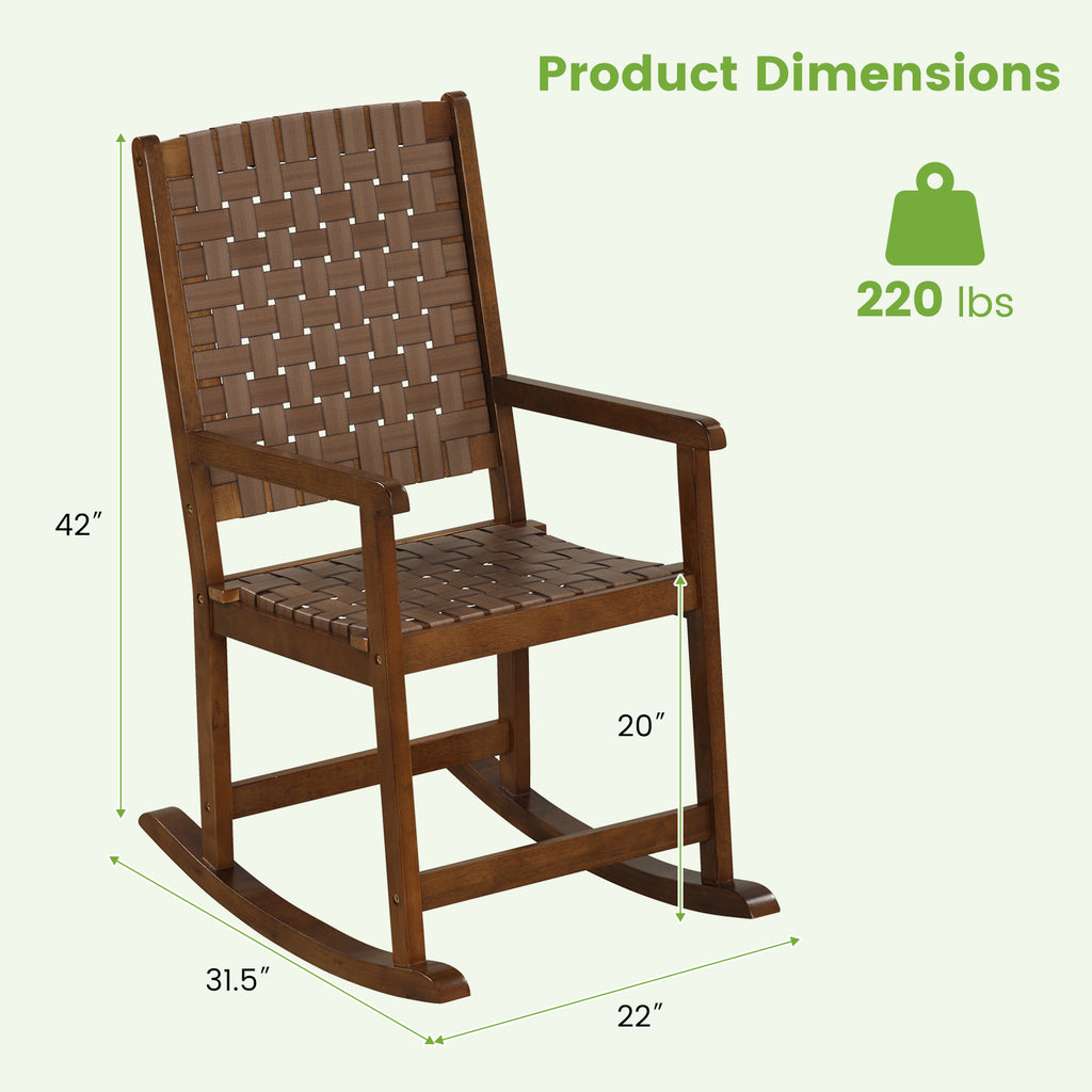 Patio Wood Rocking Chair with PU Seat - Brown