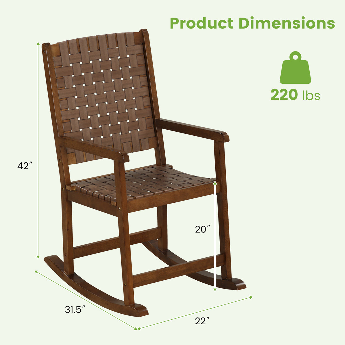 Patio Wood Rocking Chair with PU Seat - Brown