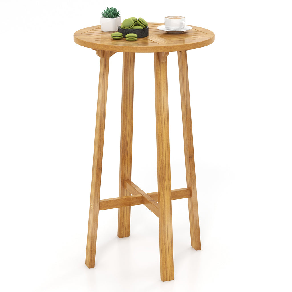 24 Inch Teak Wood Round Bar Table with Footrest