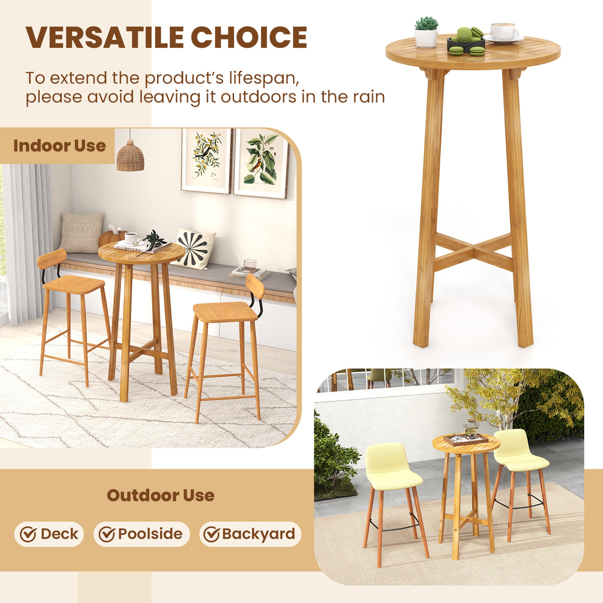 24 Inch Teak Wood Round Bar Table with Footrest