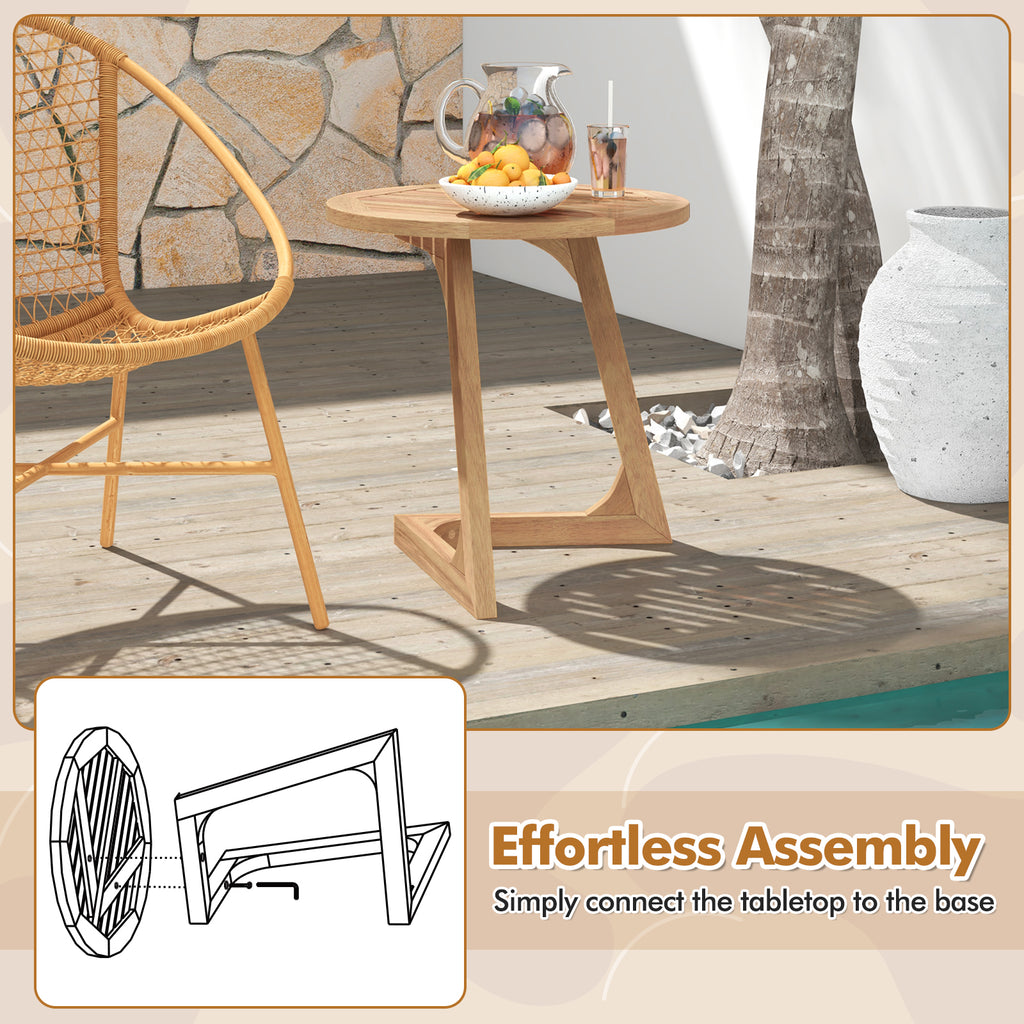 Teak Wood Round Side Table with Slatted Top - End Table