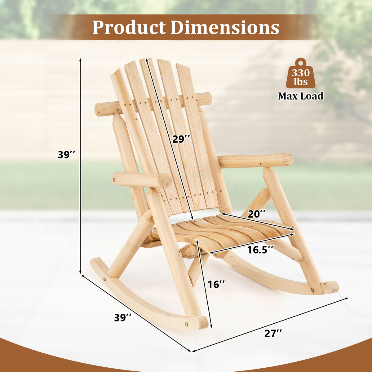 Outdoor Adirondack Rocking Chair - Natural, Style 2