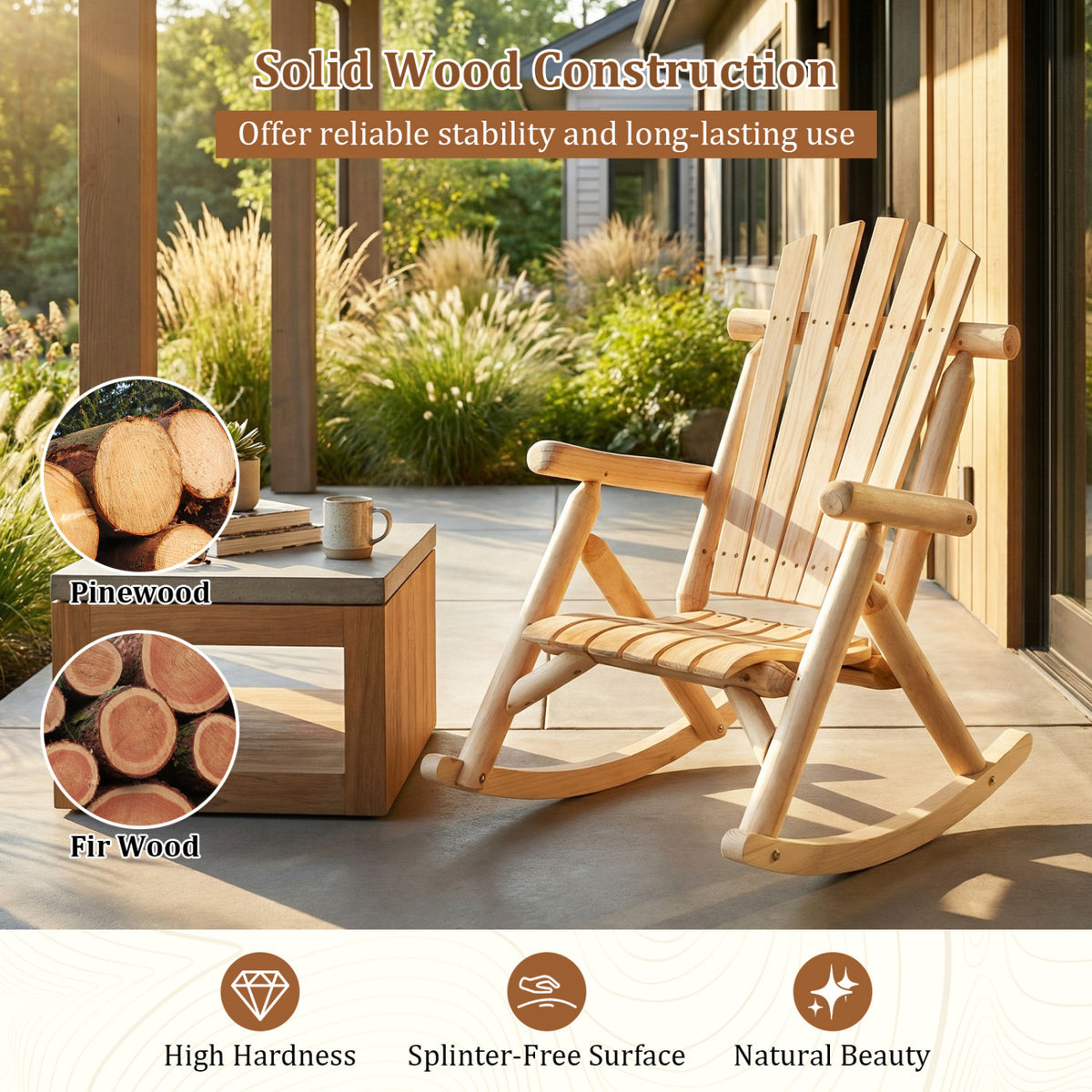 Outdoor Adirondack Rocking Chair - Natural, Style 2
