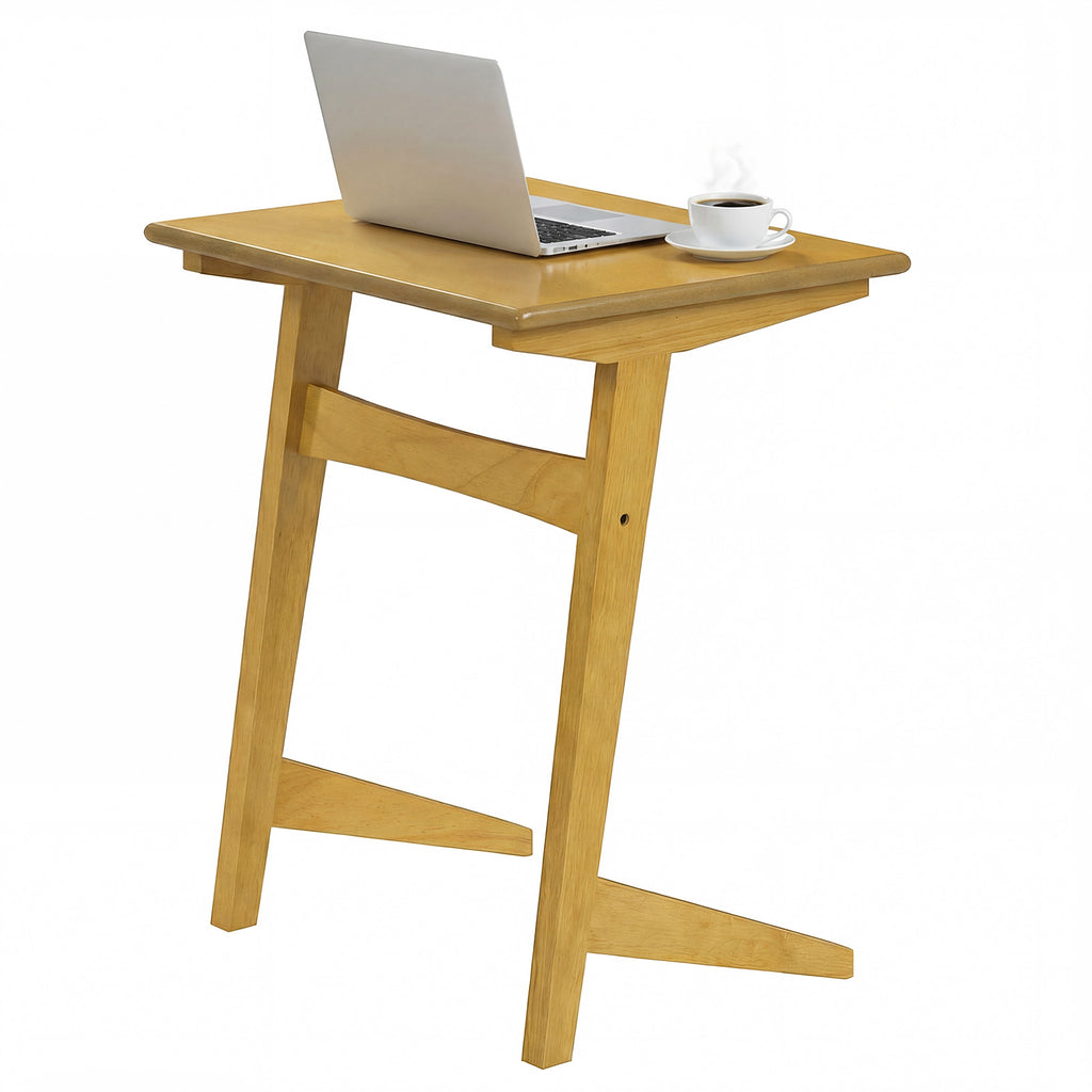 Teak Wood C-Shaped Side Table - 2-Tier Narrow Design
