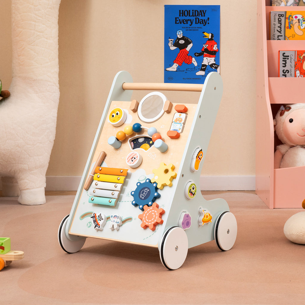 Wooden Baby Walker Push and Pull Activity Center - Green Style 2 for Toddlers 1+ Years