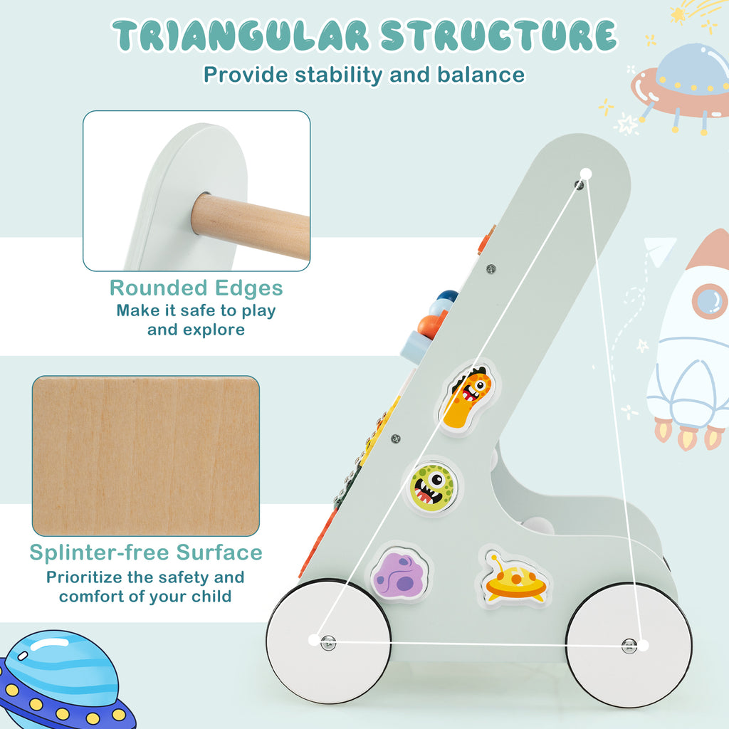 Wooden Baby Walker Push and Pull Activity Center - Green Style 2 for Toddlers 1+ Years