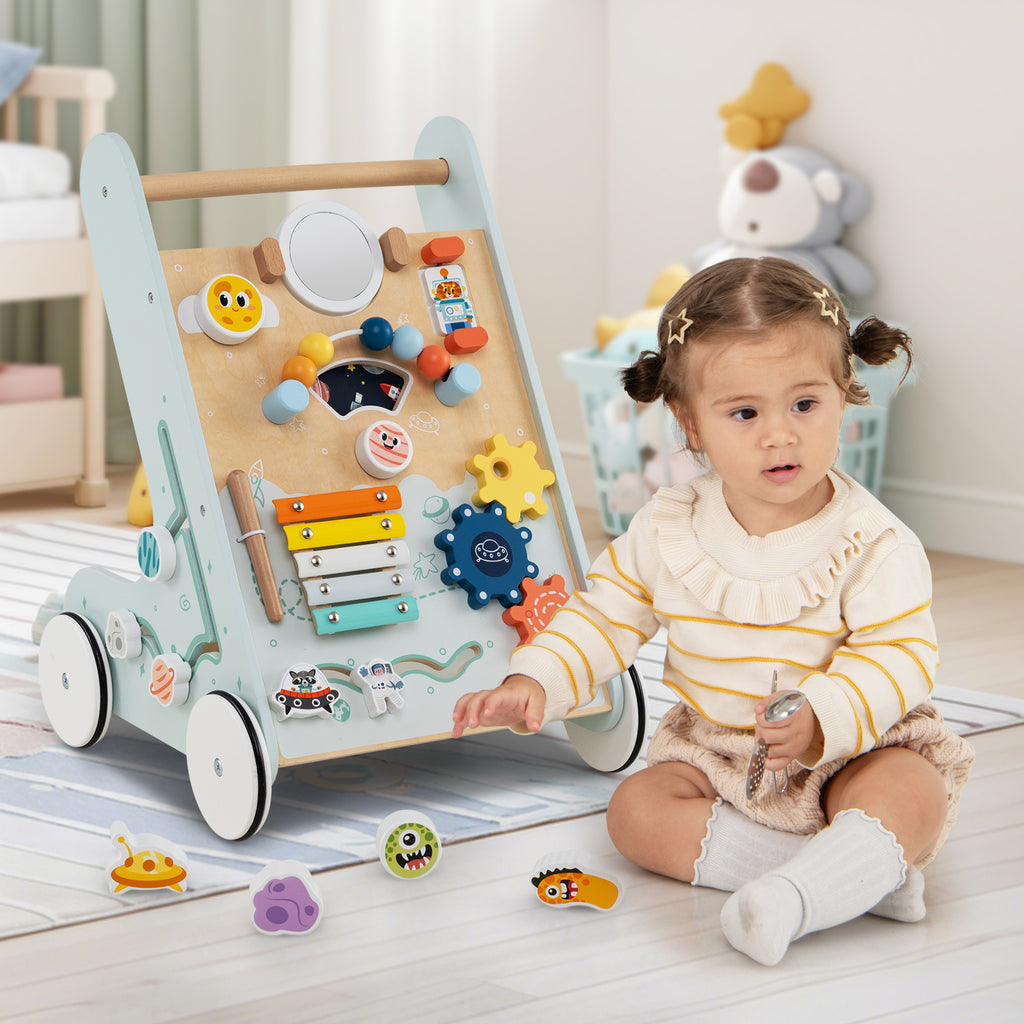 Wooden Baby Walker Push and Pull Activity Center - Green Style 2 for Toddlers 1+ Years