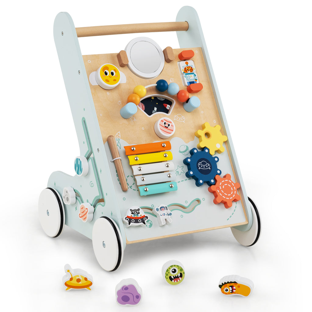 Wooden Baby Walker Push and Pull Activity Center - Green Style 2 for Toddlers 1+ Years