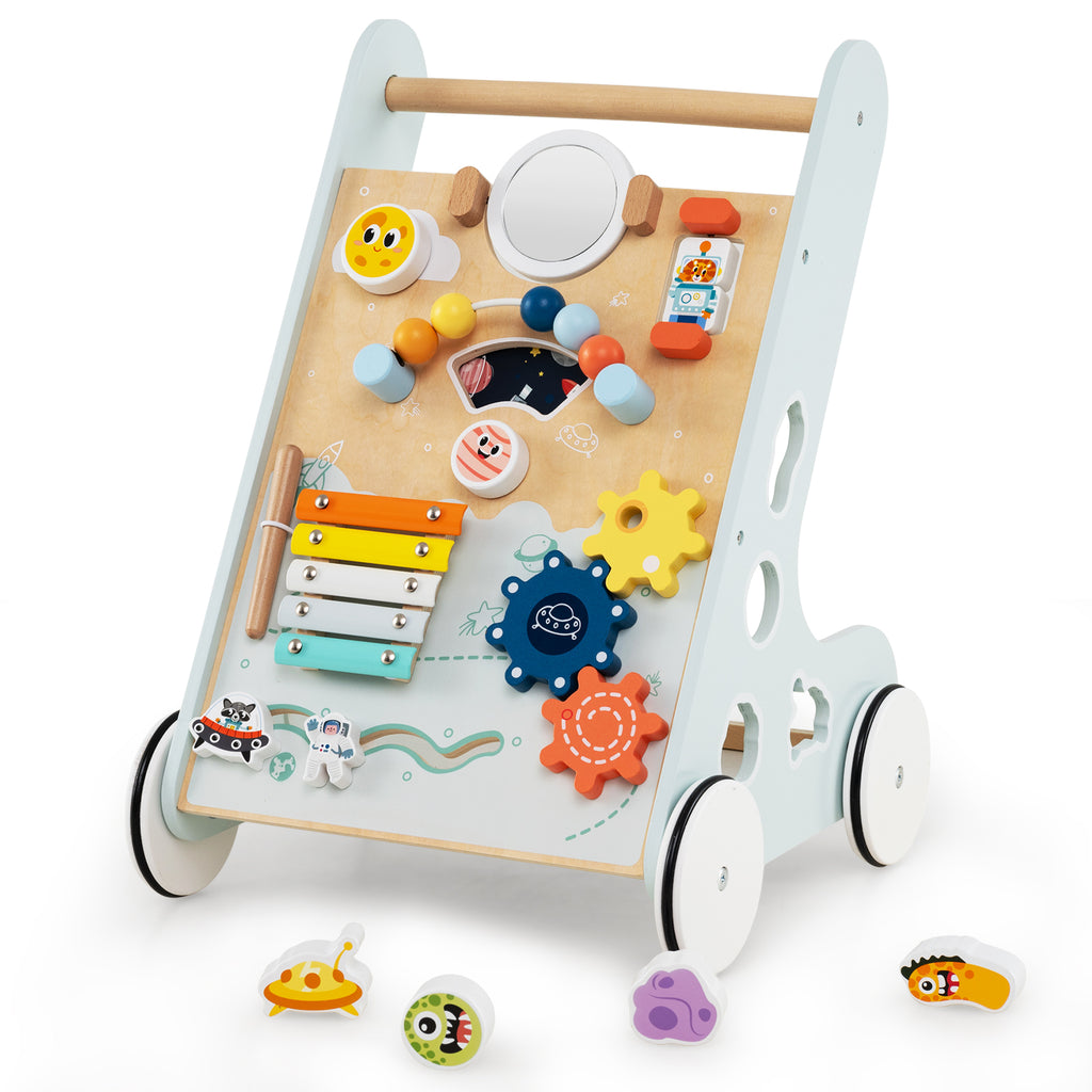 Wooden Baby Walker Push and Pull Activity Center - Green Style 2 for Toddlers 1+ Years