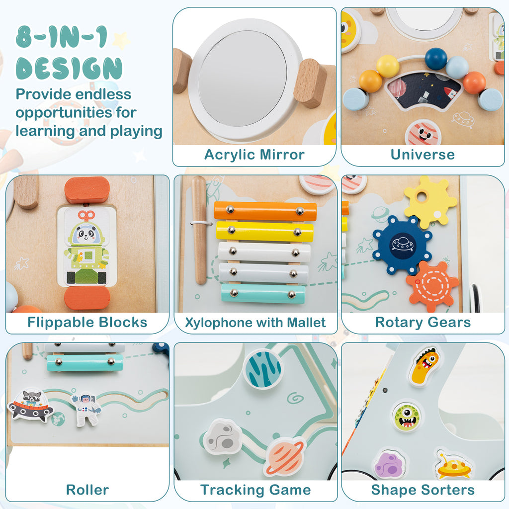 Wooden Baby Walker Push and Pull Activity Center - Green Style 2 for Toddlers 1+ Years
