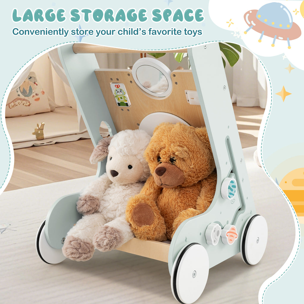 Wooden Baby Walker Push and Pull Activity Center - Green Style 2 for Toddlers 1+ Years