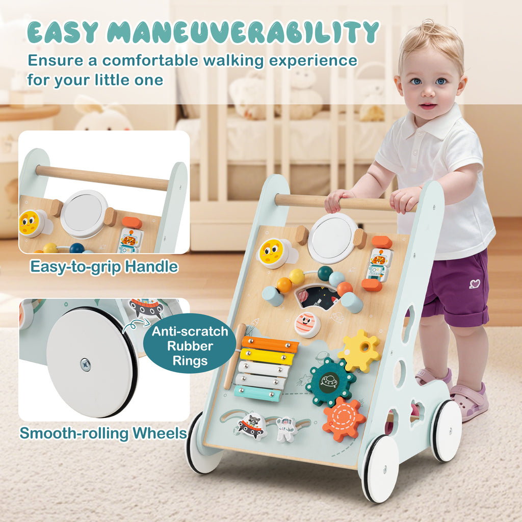 Wooden Baby Walker Push and Pull Activity Center - Green Style 2 for Toddlers 1+ Years