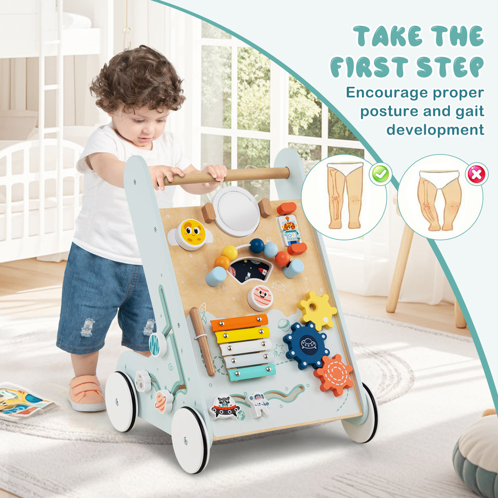 Wooden Baby Walker Push and Pull Activity Center - Green Style 2 for Toddlers 1+ Years
