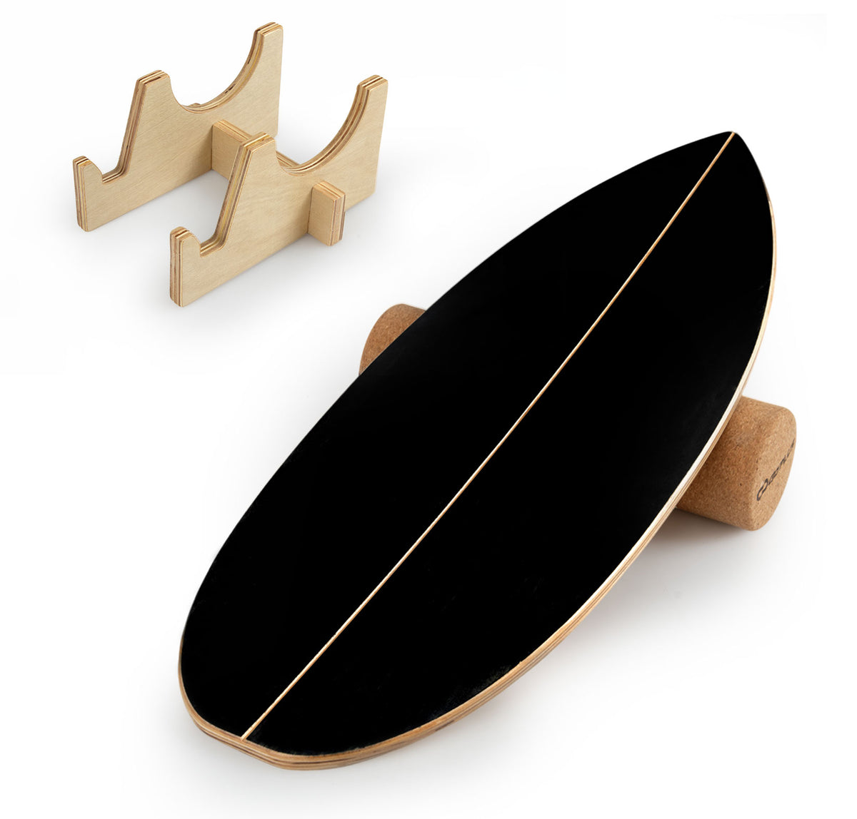 Wooden Balance Board with Cork Roller & Storage Rack - Exercise & Sports Training - Black