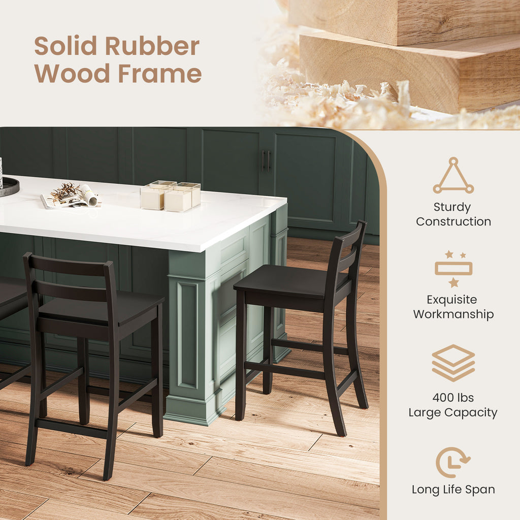 Wooden Bar Stools Set of 2 with Backrest, Black
