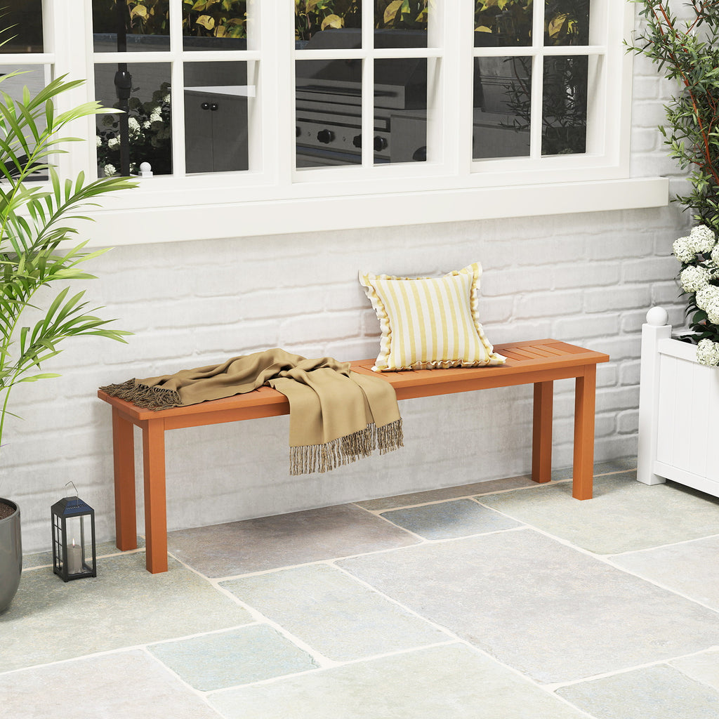 Outdoor 59 Inch Long Patio Dining Backless Wooden Bench with Teak Oil
