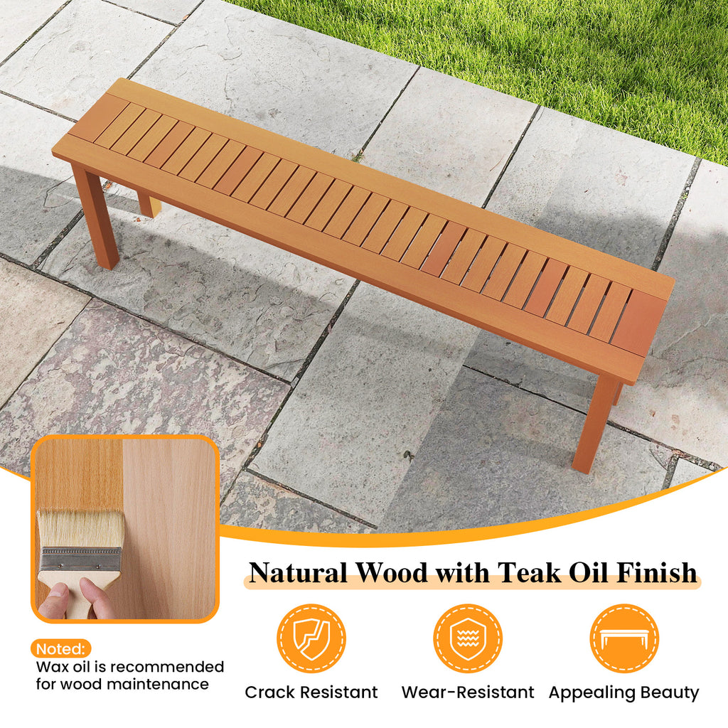 Outdoor 59 Inch Long Patio Dining Backless Wooden Bench with Teak Oil