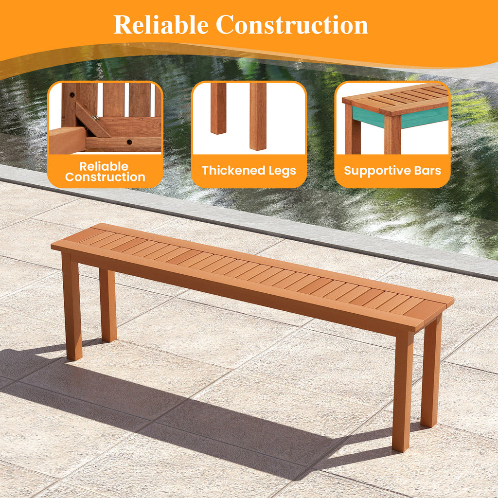 Outdoor 59 Inch Long Patio Dining Backless Wooden Bench with Teak Oil