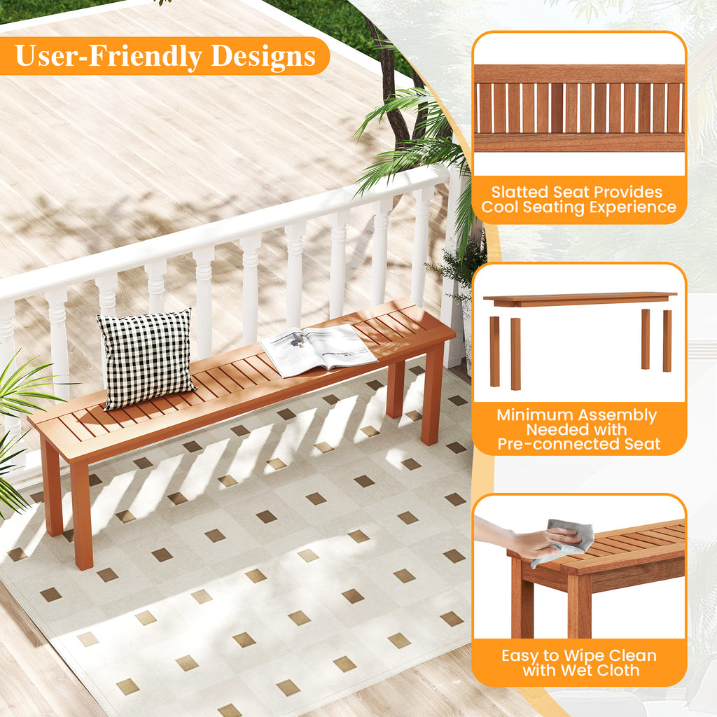 Outdoor 59 Inch Long Patio Dining Backless Wooden Bench with Teak Oil