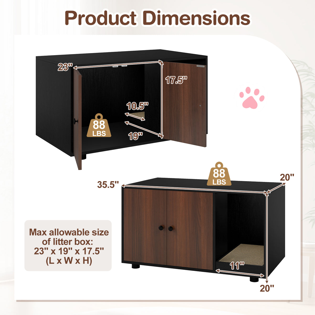 Wooden Cat Litter Box Enclosure with Scratching Board - Hidden Cat Furniture, Black