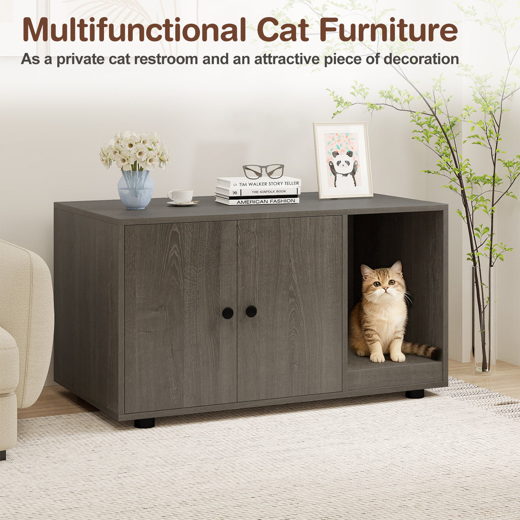 Wooden Cat Litter Box Enclosure with Scratching Board - Oak, Hidden Cat Furniture