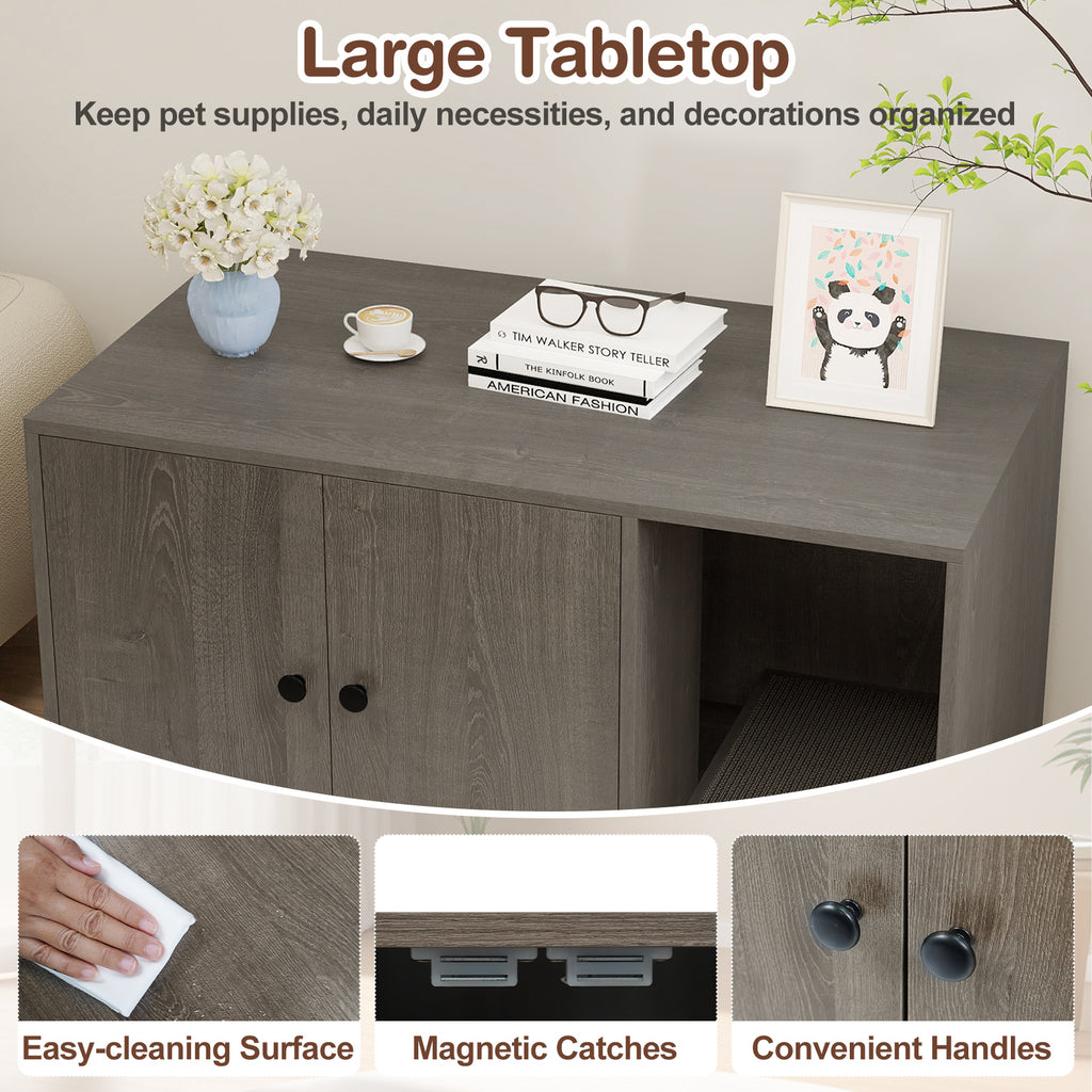 Wooden Cat Litter Box Enclosure with Scratching Board - Oak, Hidden Cat Furniture