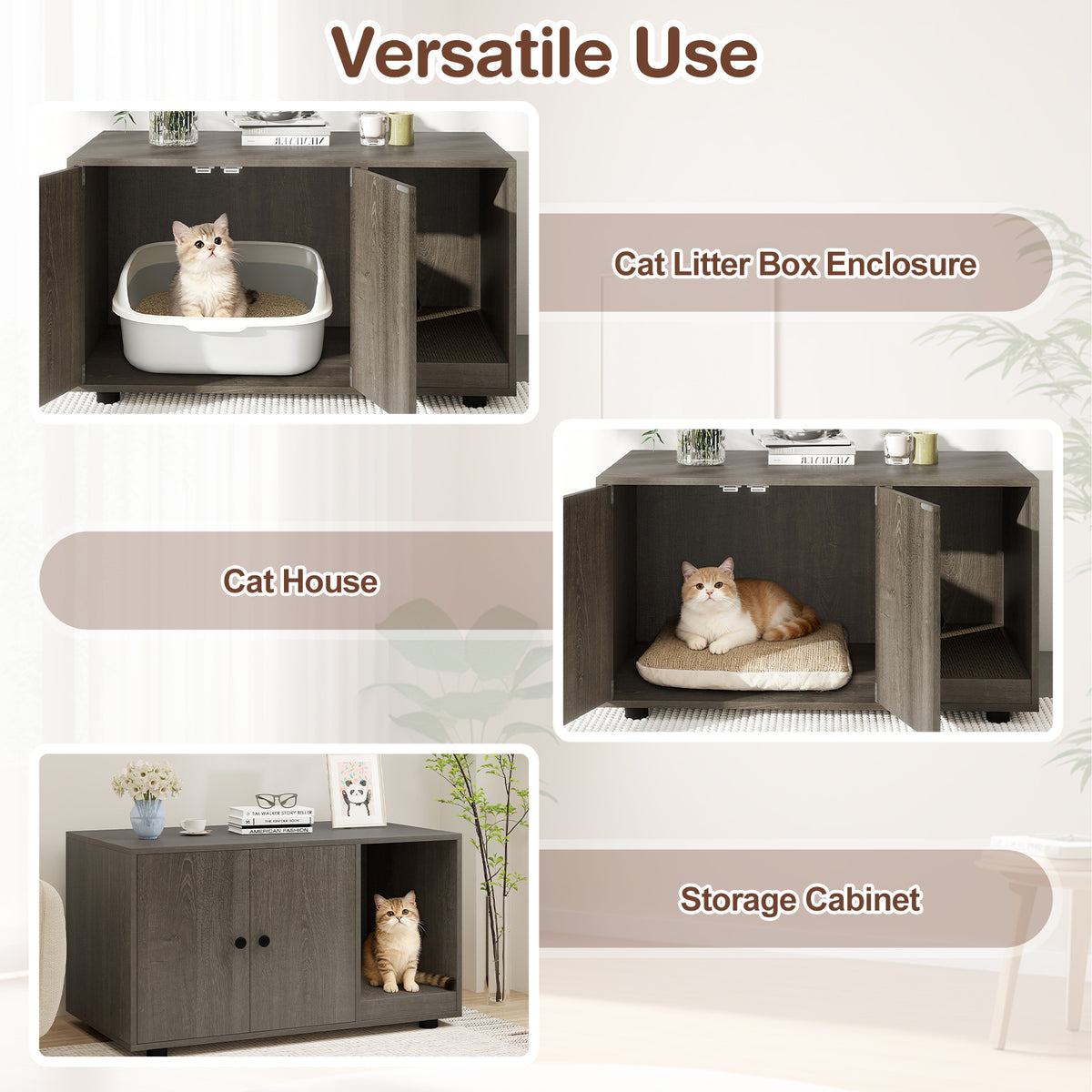 Wooden Cat Litter Box Enclosure with Scratching Board - Oak, Hidden Cat Furniture