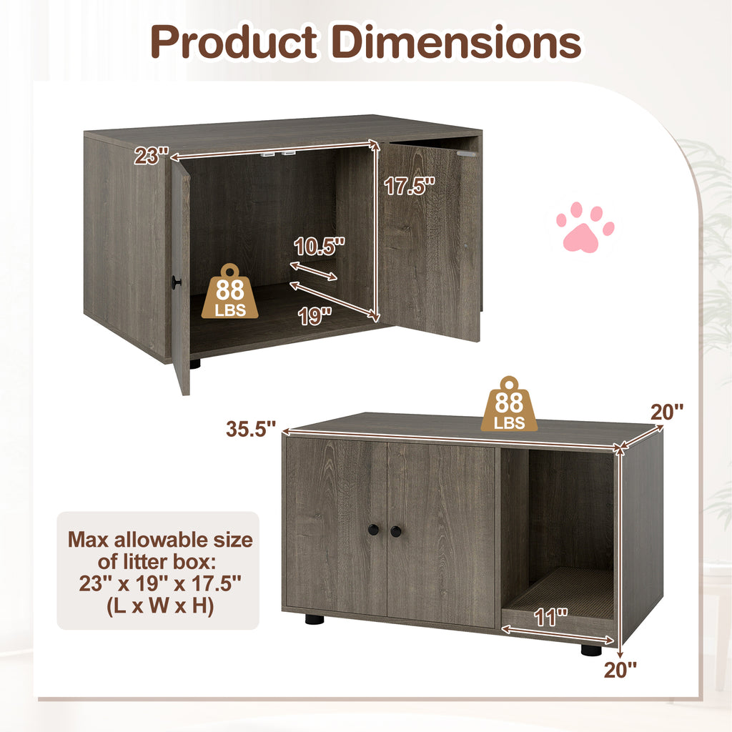 Wooden Cat Litter Box Enclosure with Scratching Board - Oak, Hidden Cat Furniture
