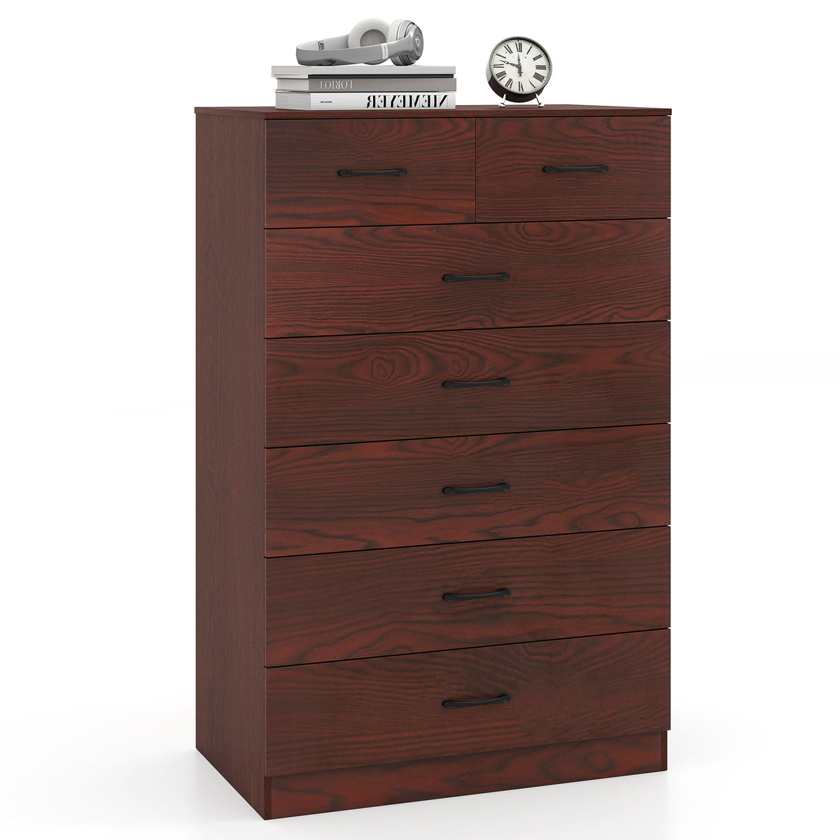 7-Drawer Tall Dresser with Metal Handles - Brown