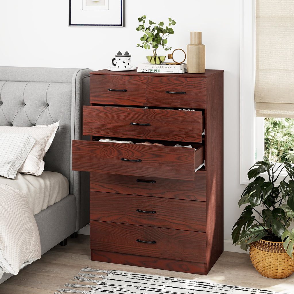7-Drawer Tall Dresser with Metal Handles, Brown