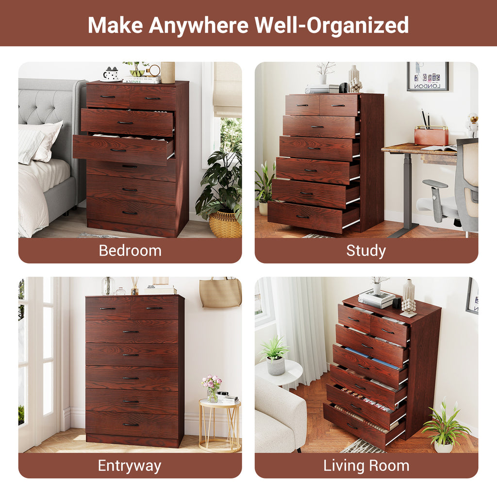 7-Drawer Tall Dresser with Metal Handles - Brown