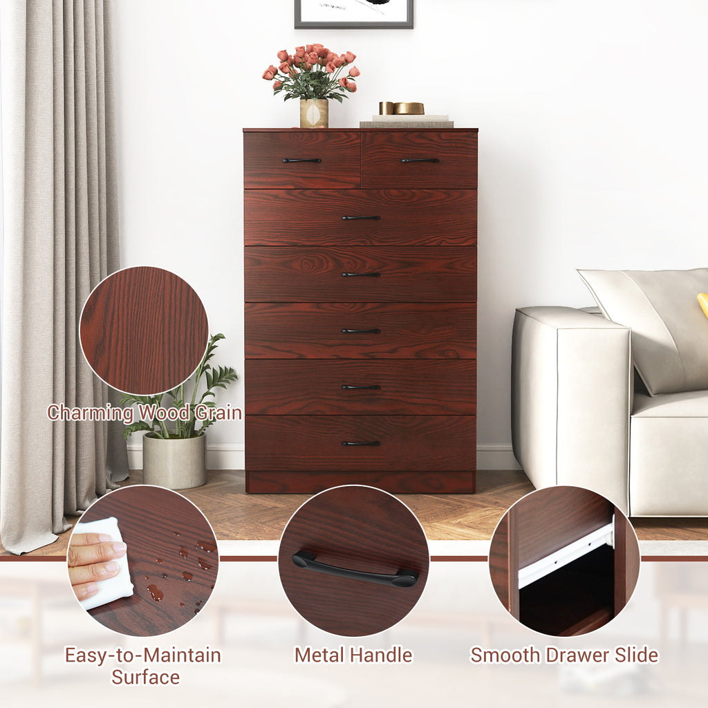 7-Drawer Tall Dresser with Metal Handles, Brown