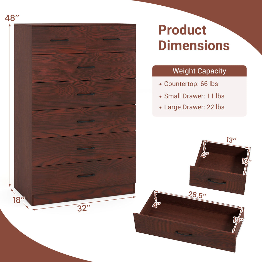 7-Drawer Tall Dresser with Metal Handles, Brown