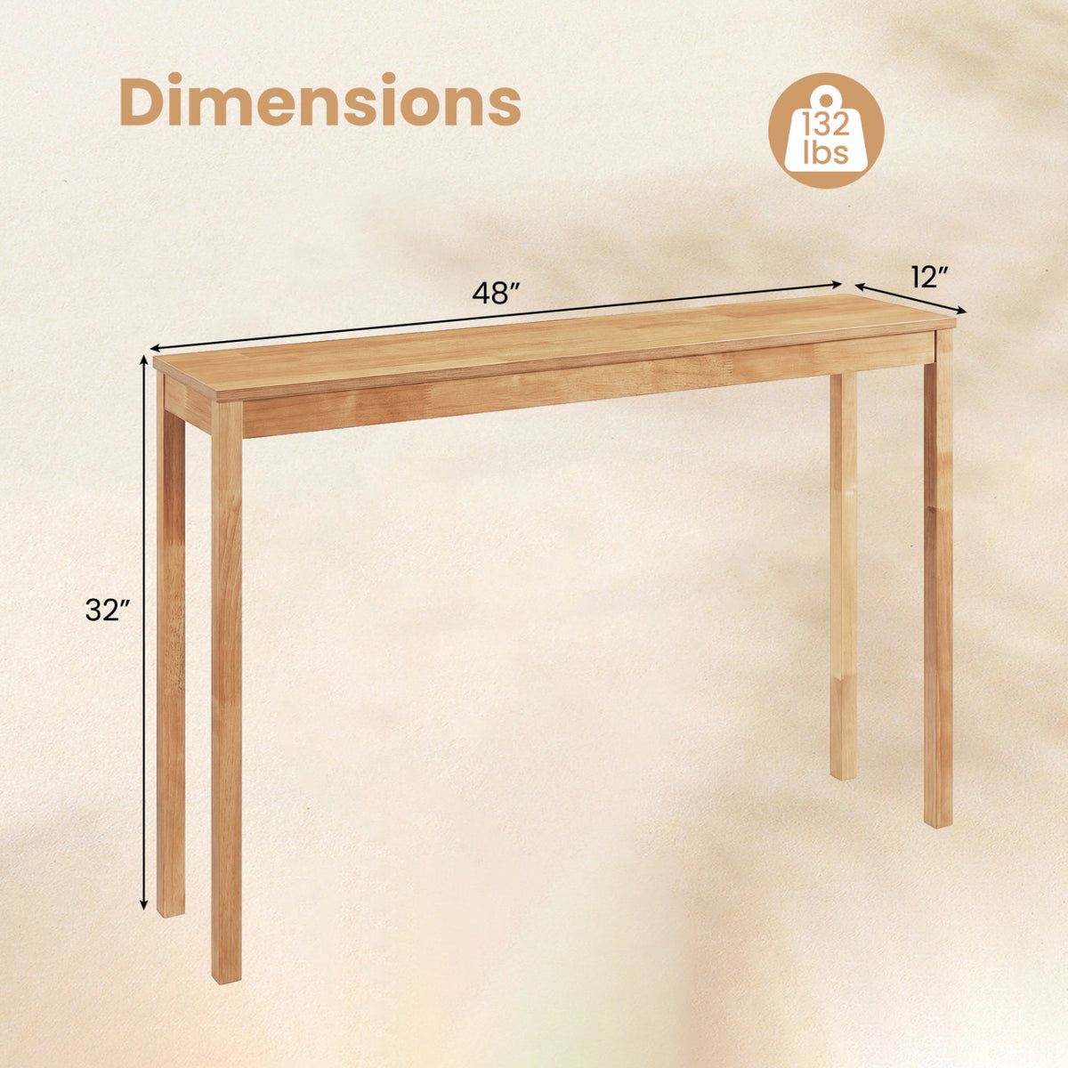 Wooden Console Table Modern Farmhouse Sofa with Thickened Top