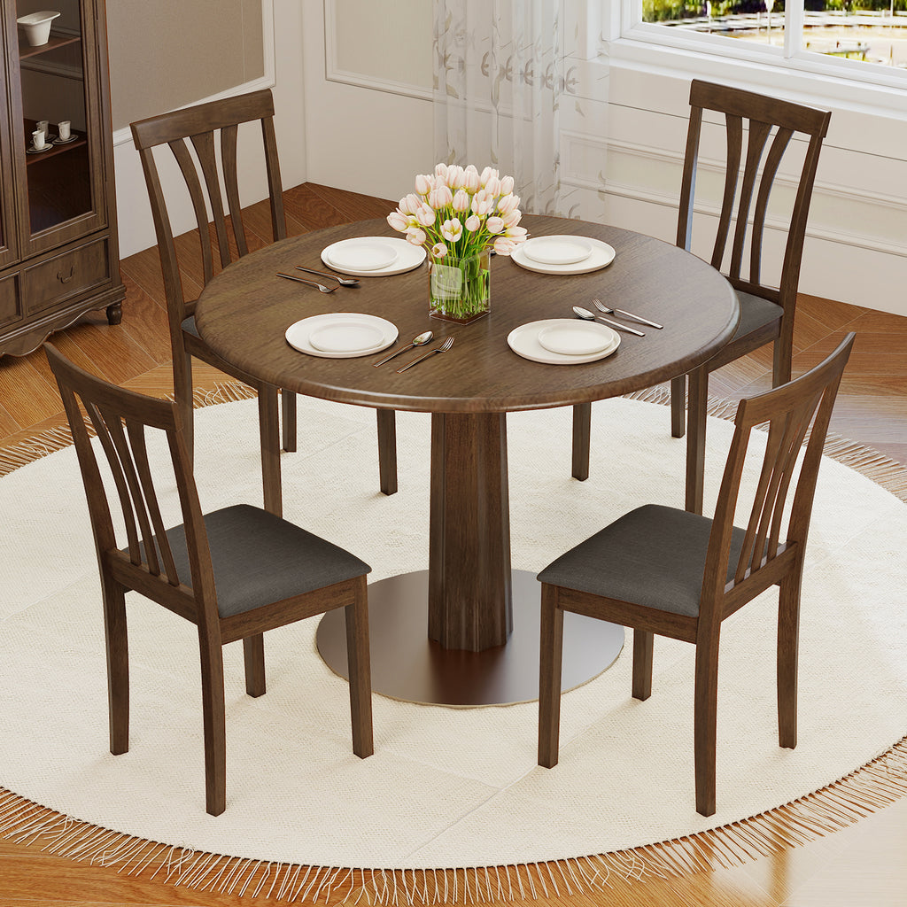 Wooden Dining Chairs Set of 2, Linen Upholstered - Brown