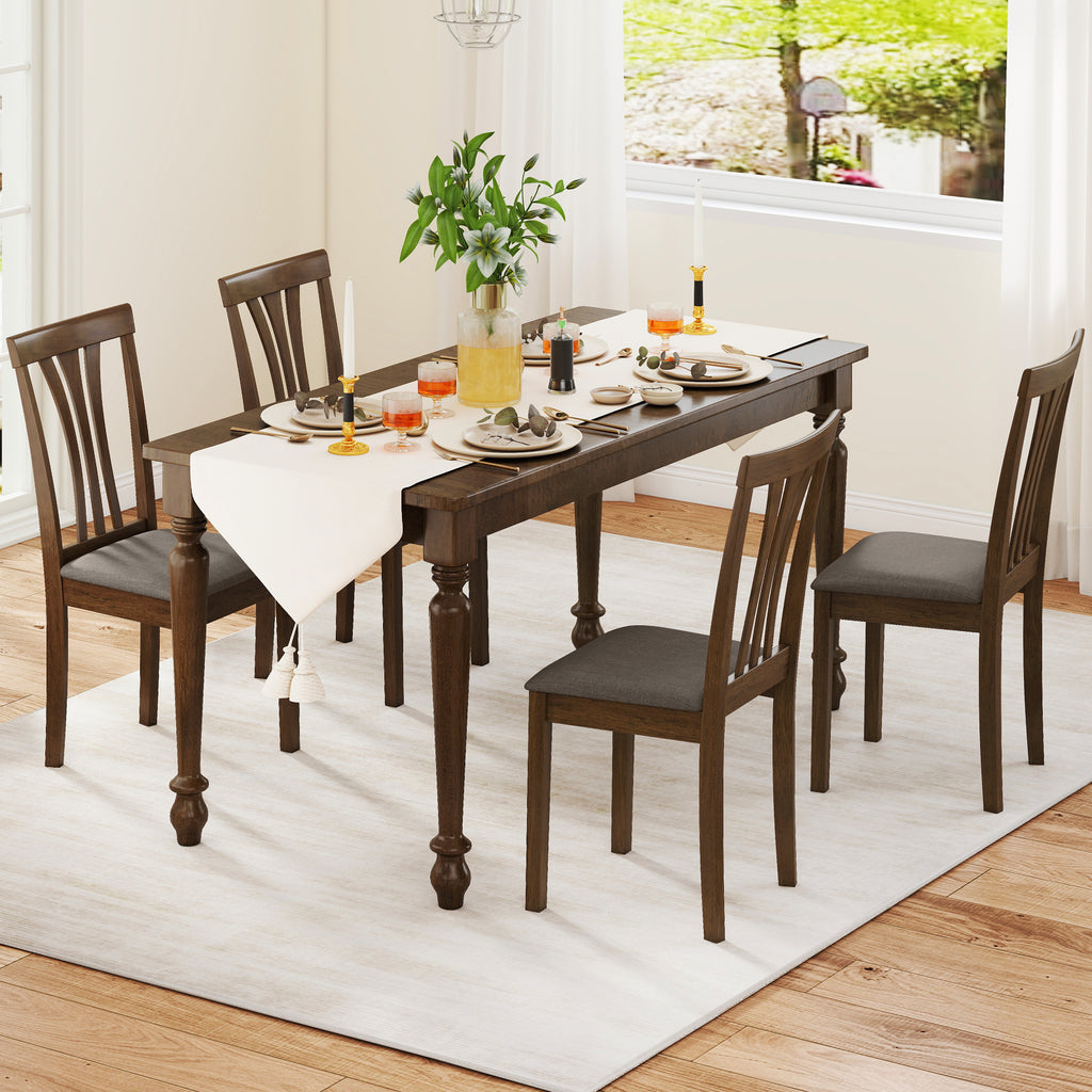 Wooden Dining Chairs Set of 2, Linen Upholstered - Brown