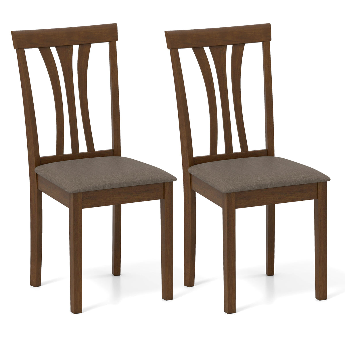 Wooden Dining Chairs Set of 2, Linen Upholstered - Brown