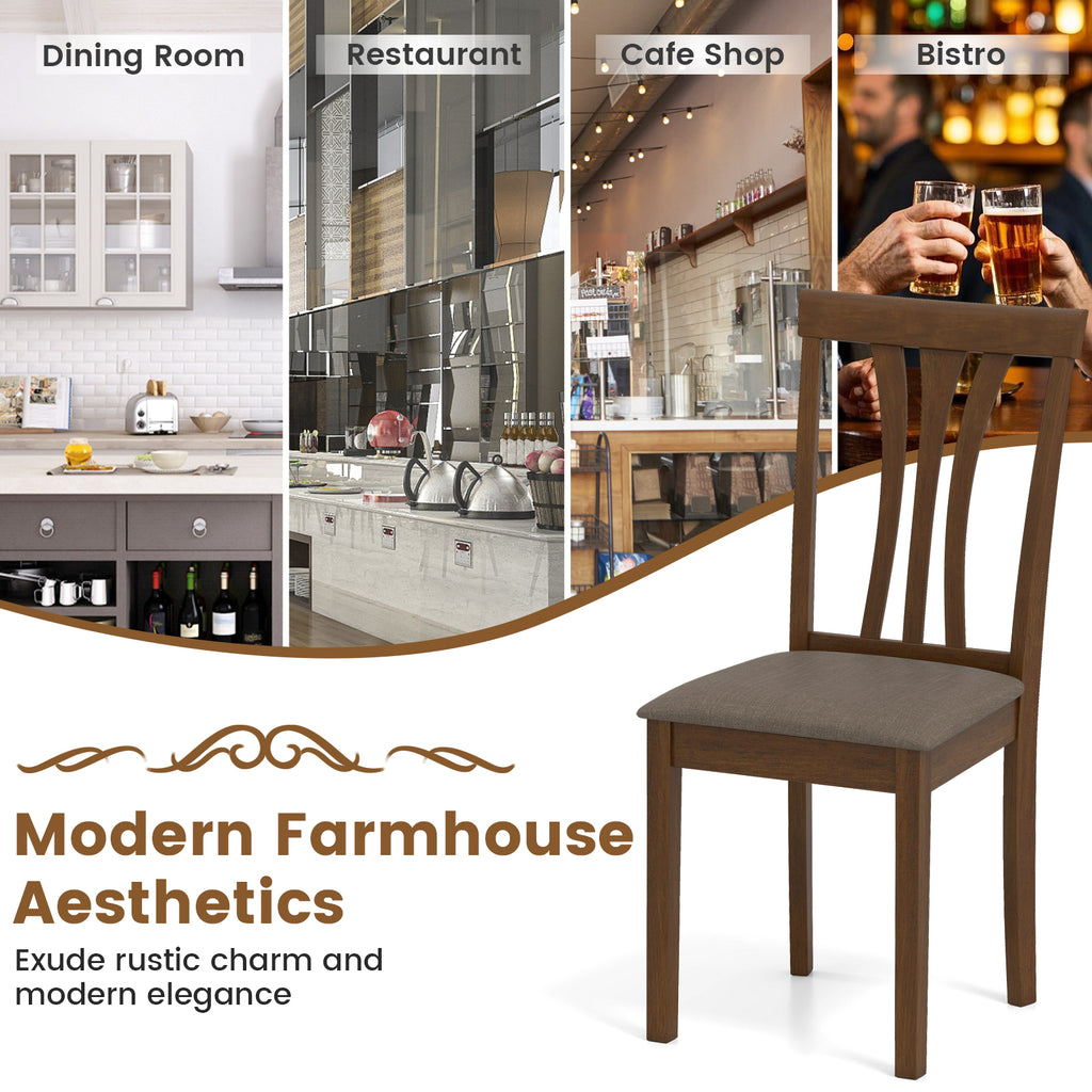 Wooden Dining Chairs Set of 2, Linen Upholstered - Brown