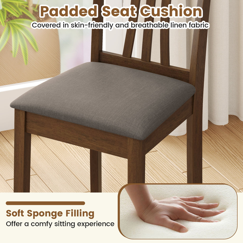 Wooden Dining Chairs Set of 2, Linen Upholstered - Brown