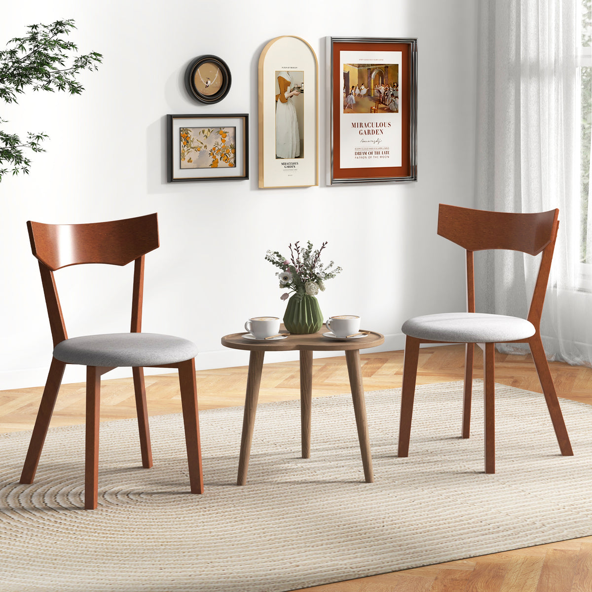 Dining Chair Set of 2 - Wooden Frame with Padded Seat