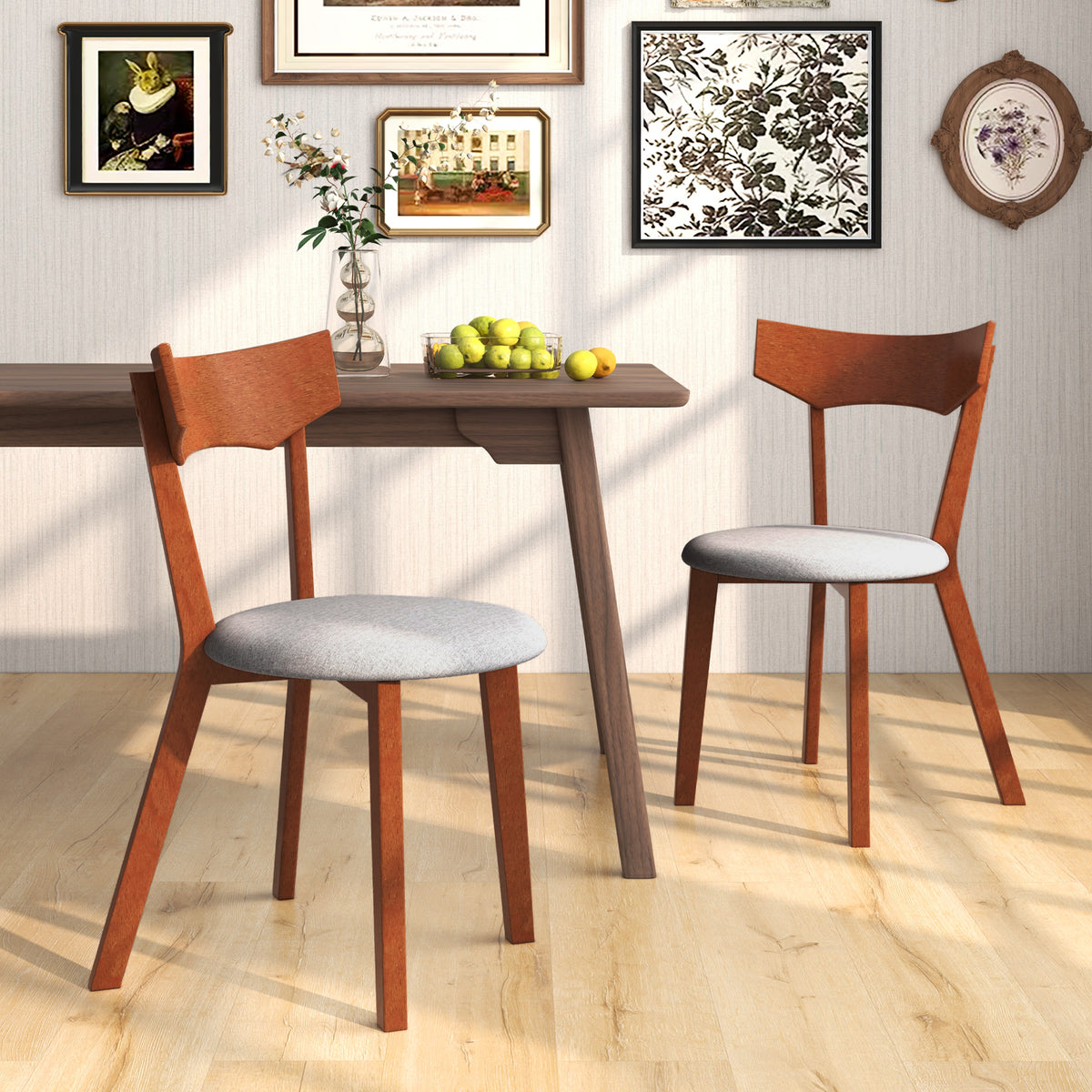 Dining Chair Set of 2 - Wooden Frame with Padded Seat