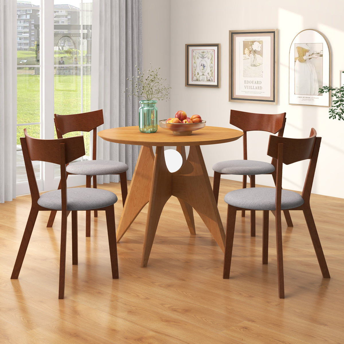 Dining Chair Set of 2 - Wooden Frame with Padded Seat