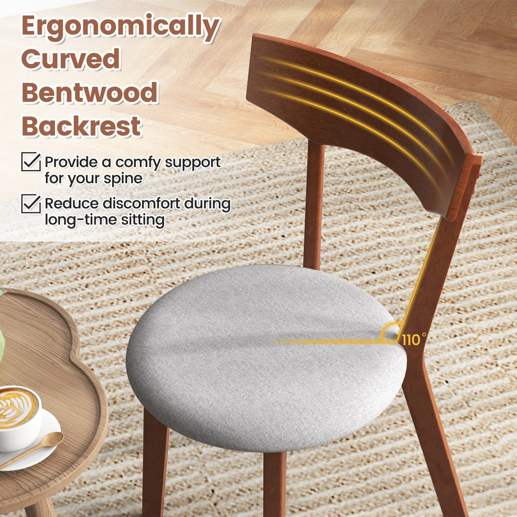 Dining Chair Set of 2 - Wooden Frame with Padded Seat