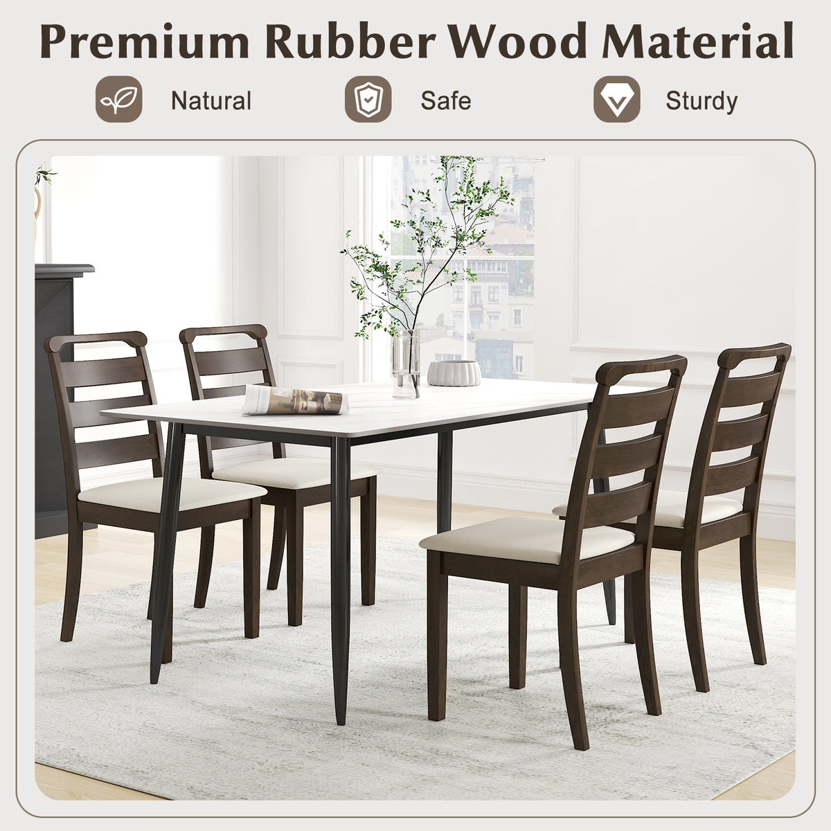 Walnut Dining Chair Set of 2 - Upholstered Wood