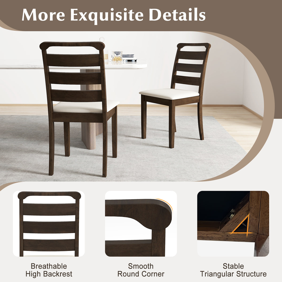 Walnut Dining Chair Set of 2 - Upholstered Wood
