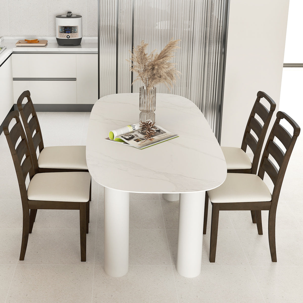Walnut Dining Chair Set of 2 - Upholstered Wood