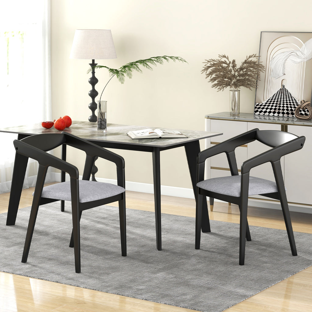 Wooden Dining Chair Set of 2 - Black + Gray