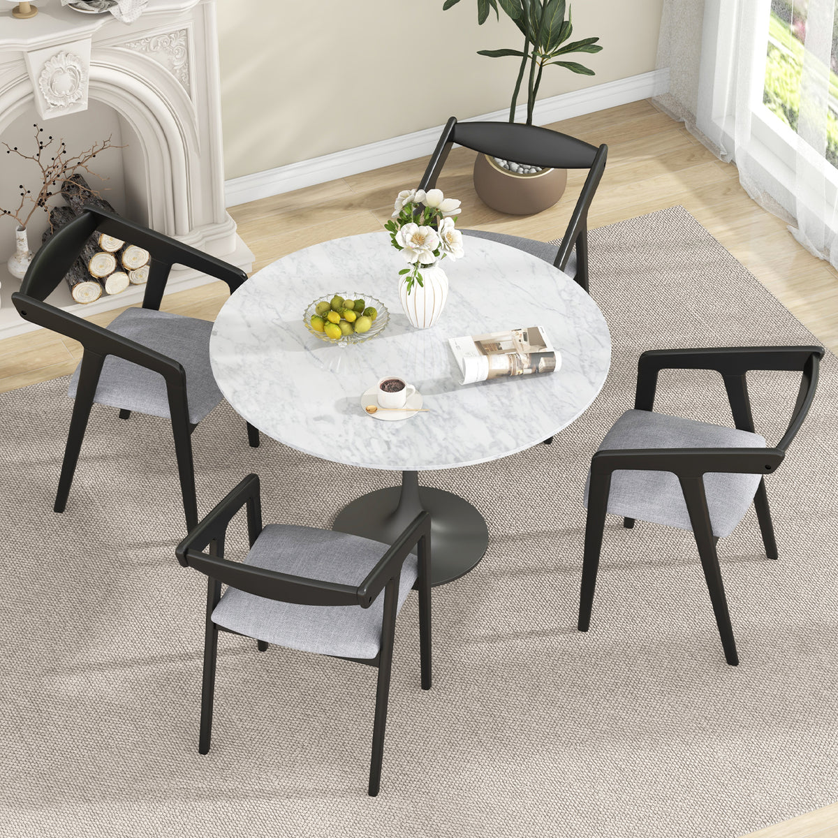 Wooden Dining Chair Set of 2 - Black + Gray